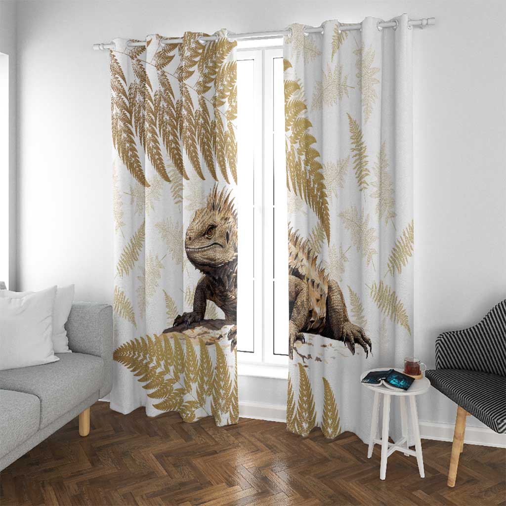 Gold New Zealand Tuatara Window Curtain Aotearoa Sphenodon Punctatus Silver Fern