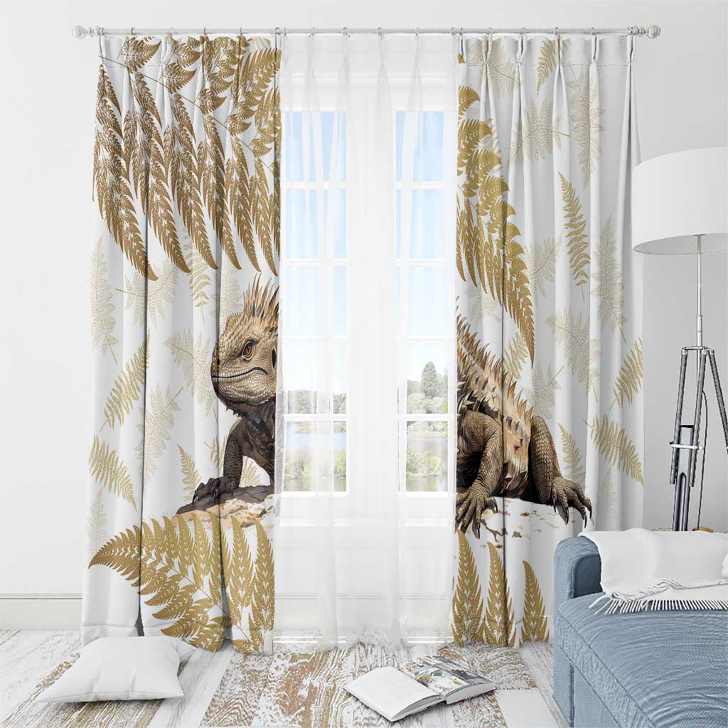 Gold New Zealand Tuatara Window Curtain Aotearoa Sphenodon Punctatus Silver Fern