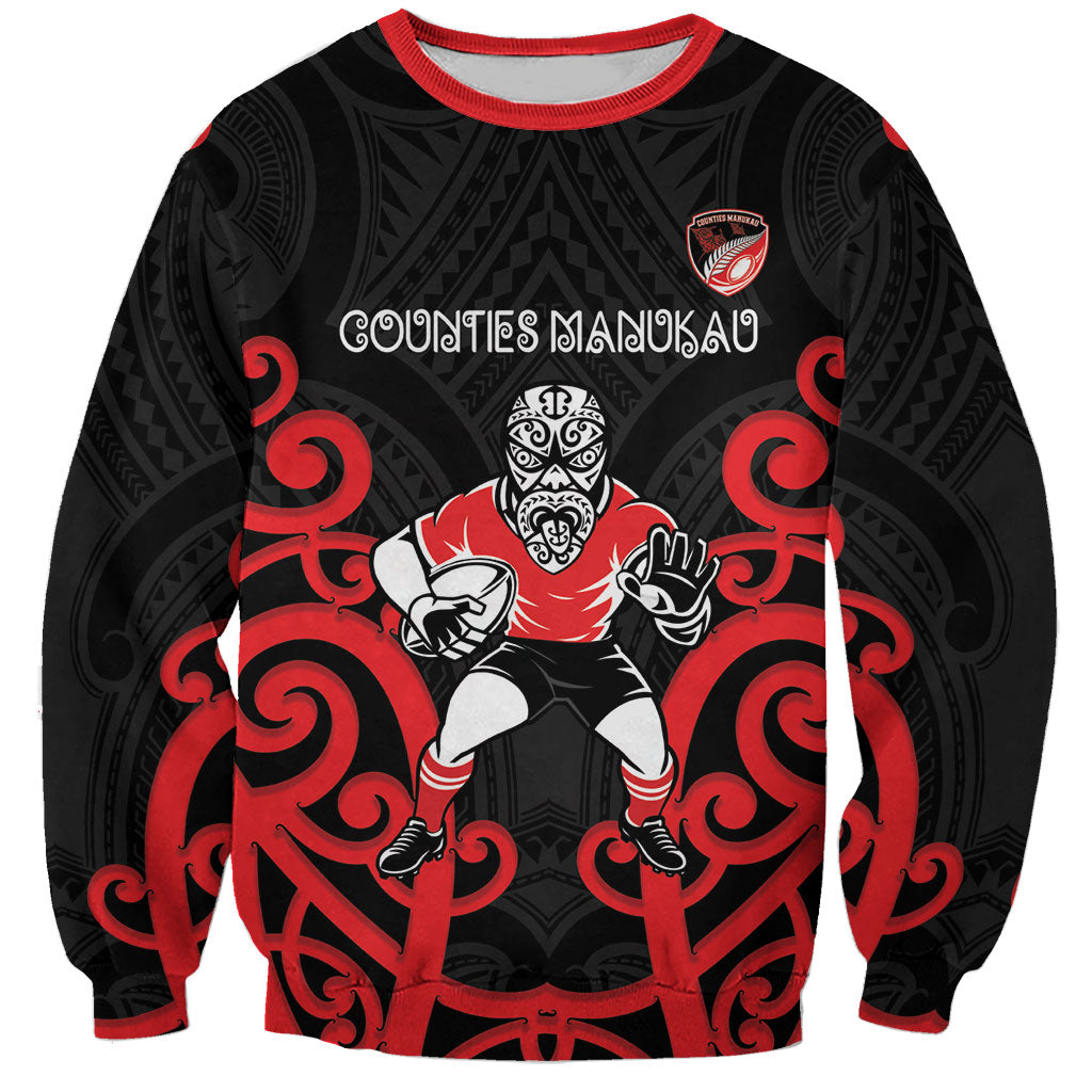 Counties Manukau Custom Rugby New Zealand Sweatshirt Aotearoa Maori Pukana Tiki Mascot LT14 Unisex Red - Polynesian Pride