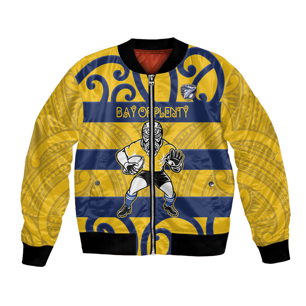 Bay of Plenty Custom Rugby New Zealand Bomber Jacket Aotearoa Maori Pukana Tiki Mascot