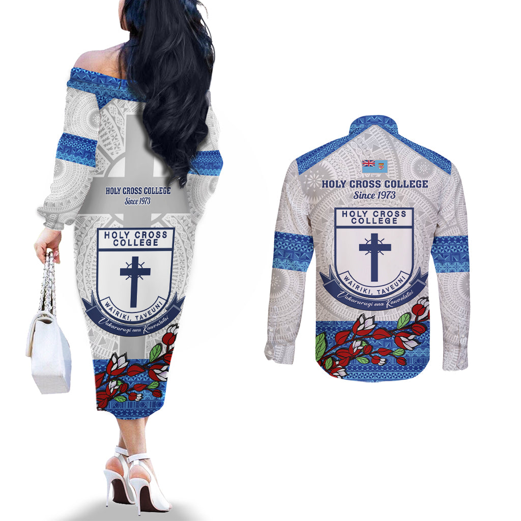 fiji-holy-cross-college-couples-matching-off-the-shoulder-long-sleeve-dress-and-long-sleeve-button-shirts-happy-50th-anniversary-fijian-tagimoucia-tapa-pattern