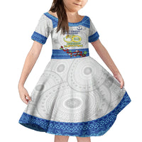 Fiji Holy Cross College Family Matching Long Sleeve Bodycon Dress and Hawaiian Shirt Happy 50th Anniversary Fijian Tagimoucia Tapa Pattern LT14 Daughter's Dress White - Polynesian Pride