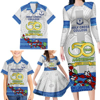 Fiji Holy Cross College Family Matching Long Sleeve Bodycon Dress and Hawaiian Shirt Happy 50th Anniversary Fijian Tagimoucia Tapa Pattern LT14 - Polynesian Pride