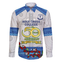 Fiji Holy Cross College Family Matching Long Sleeve Bodycon Dress and Hawaiian Shirt Happy 50th Anniversary Fijian Tagimoucia Tapa Pattern LT14 Dad's Shirt - Long Sleeve White - Polynesian Pride