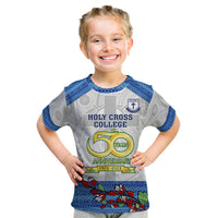 Fiji Holy Cross College Kid T Shirt Happy 50th Anniversary Fijian Tagimoucia Tapa Pattern LT14 White - Polynesian Pride