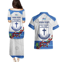 Personalised Fiji Holy Cross College Couples Matching Puletasi Dress and Hawaiian Shirt Happy 50th Anniversary Fijian Tagimoucia Tapa Pattern LT14 - Polynesian Pride