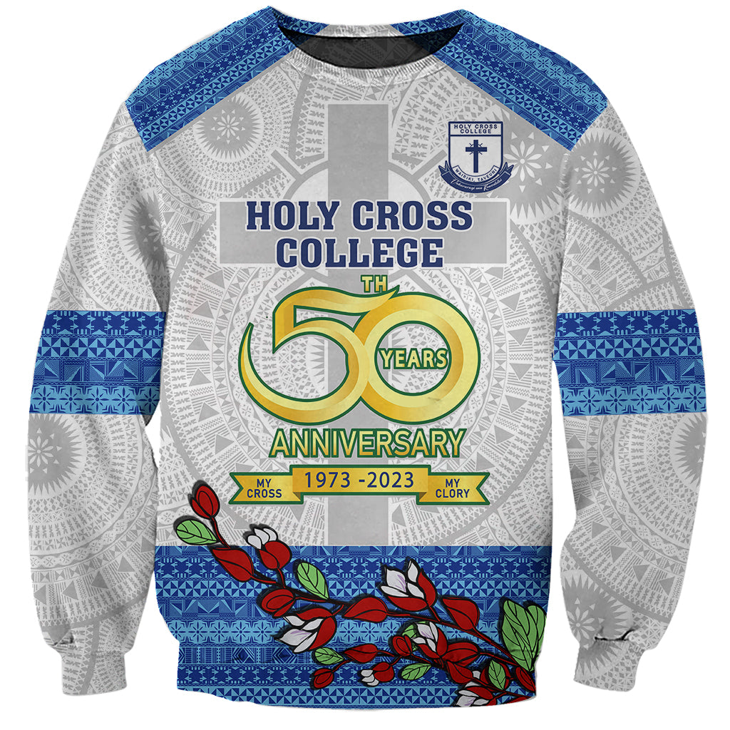 Personalised Fiji Holy Cross College Sweatshirt Happy 50th Anniversary Fijian Tagimoucia Tapa Pattern LT14 Unisex White - Polynesian Pride