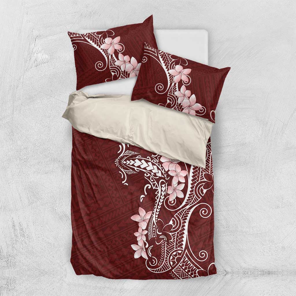 Oxblood Hawaii Bedding Set Hammerhead Shark Tattoo Curve Polynesian - Polynesian Pride