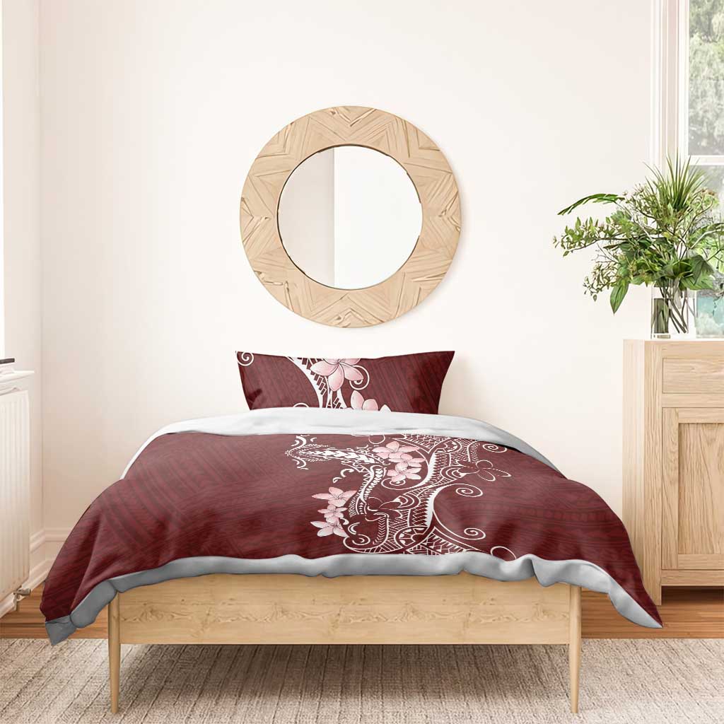 Oxblood Hawaii Bedding Set Hammerhead Shark Tattoo Curve Polynesian - Polynesian Pride