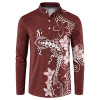 Oxblood Hawaii Button Sweatshirt Hammerhead Shark Tattoo Curve Polynesian - Polynesian Pride