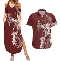 Oxblood Hawaii Couples Matching Summer Maxi Dress and Hawaiian Shirt Hammerhead Shark Tattoo Curve Polynesian - Polynesian Pride