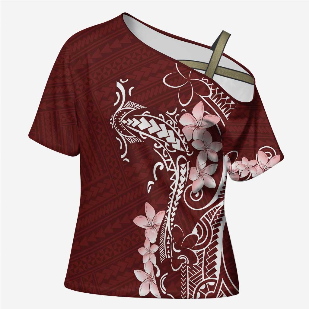 Oxblood Hawaii Cross Shoulder Shirt Hammerhead Shark Tattoo Curve Polynesian - Polynesian Pride