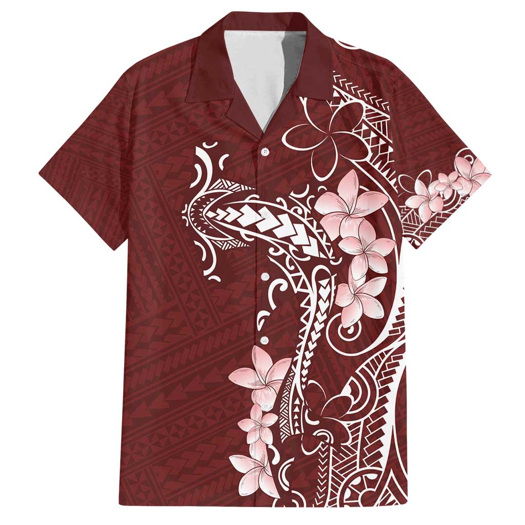 Oxblood Hawaii Family Matching Long Sleeve Bodycon Dress and Hawaiian Shirt Hammerhead Shark Tattoo Curve Polynesian - Polynesian Pride