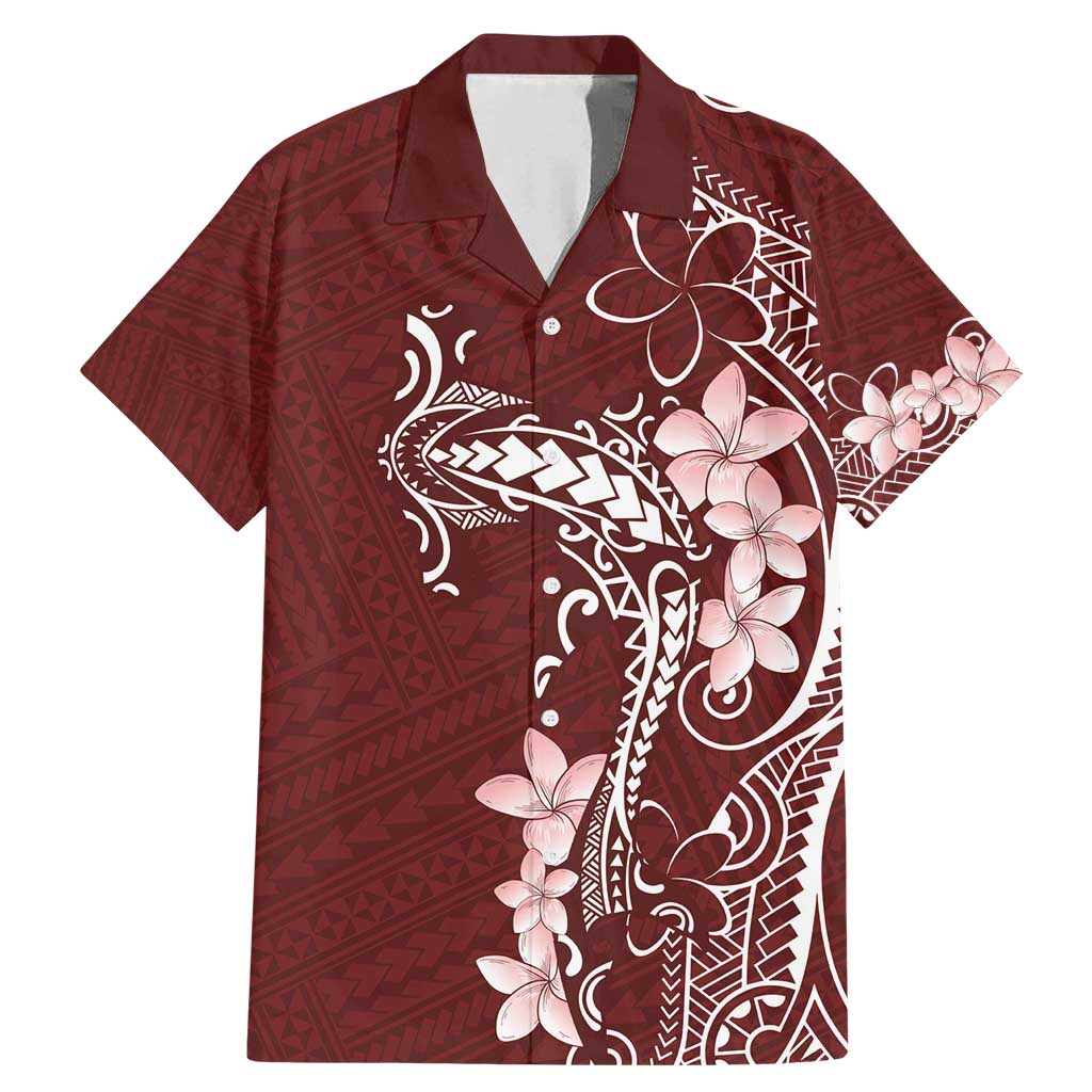 Oxblood Hawaii Family Matching Mermaid Dress and Hawaiian Shirt Hammerhead Shark Tattoo Curve Polynesian - Polynesian Pride