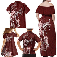 Oxblood Hawaii Family Matching Off Shoulder Maxi Dress and Hawaiian Shirt Hammerhead Shark Tattoo Curve Polynesian - Polynesian Pride
