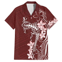 Oxblood Hawaii Family Matching Off Shoulder Short Dress and Hawaiian Shirt Hammerhead Shark Tattoo Curve Polynesian - Polynesian Pride