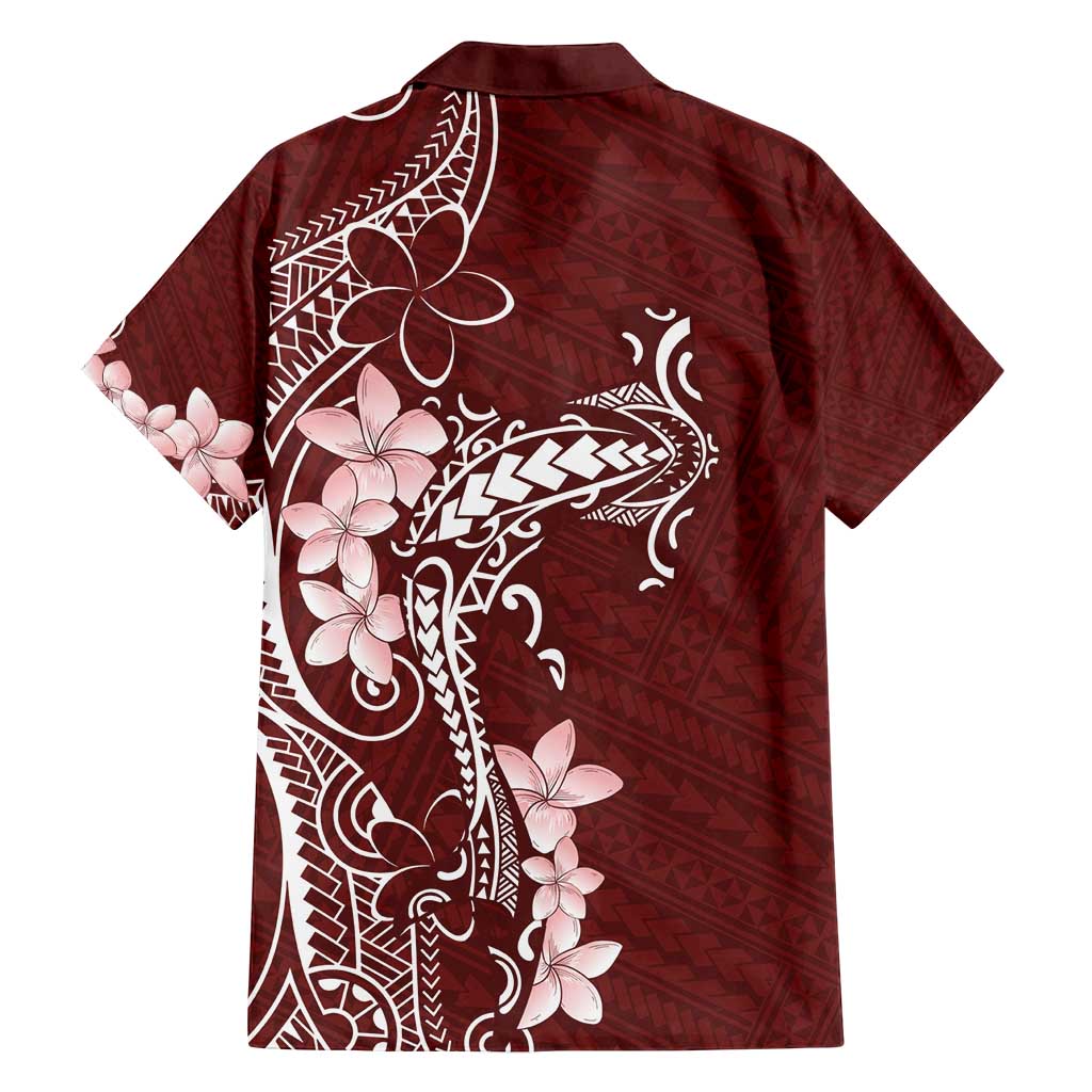 Oxblood Hawaii Family Matching Puletasi and Hawaiian Shirt Hammerhead Shark Tattoo Curve Polynesian - Polynesian Pride