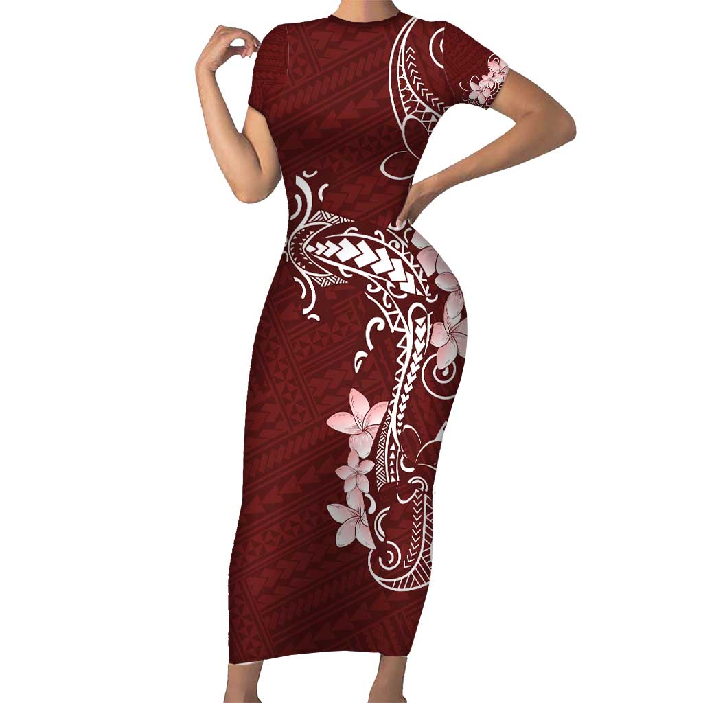Oxblood Hawaii Family Matching Short Sleeve Bodycon Dress and Hawaiian Shirt Hammerhead Shark Tattoo Curve Polynesian - Polynesian Pride