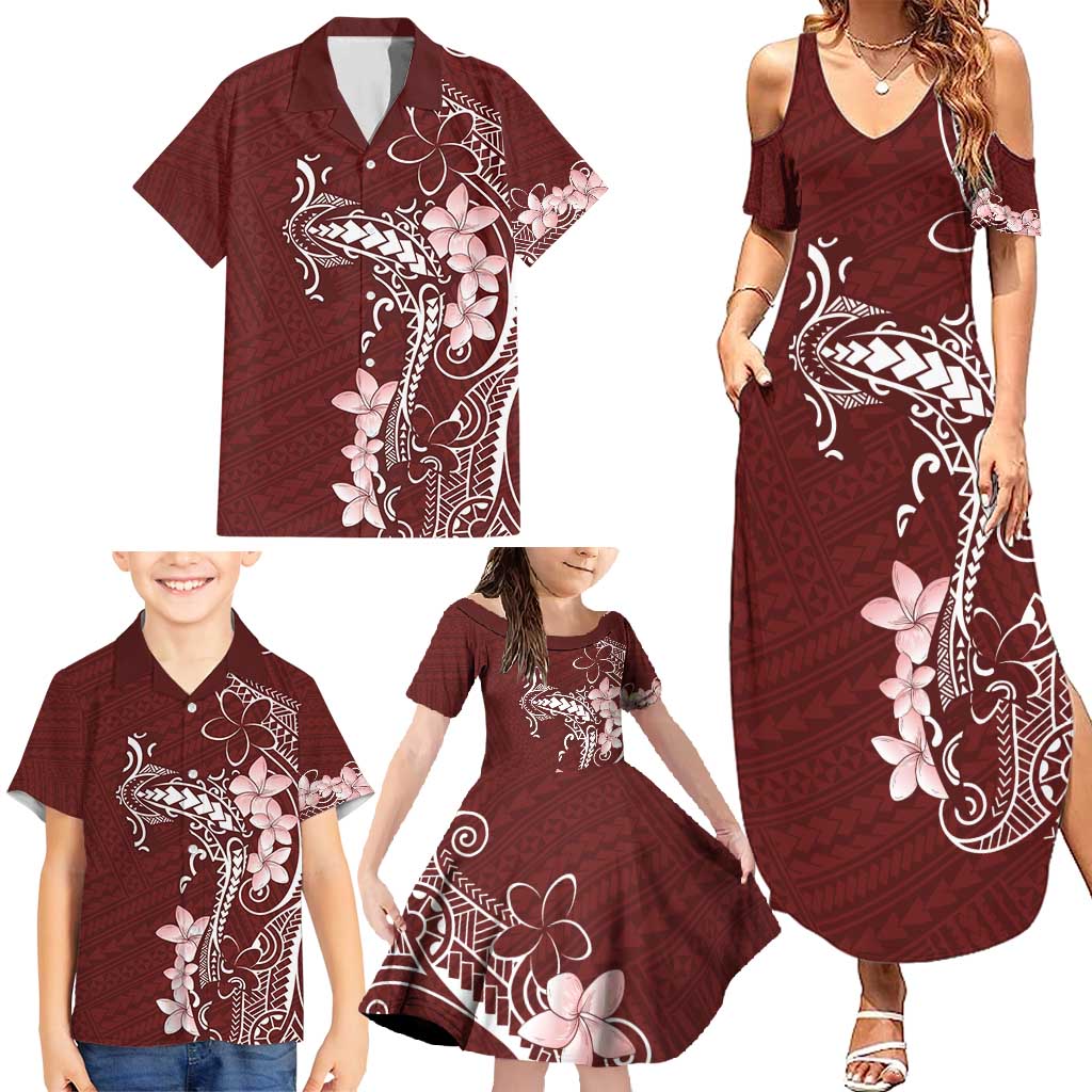 Oxblood Hawaii Family Matching Summer Maxi Dress and Hawaiian Shirt Hammerhead Shark Tattoo Curve Polynesian - Polynesian Pride