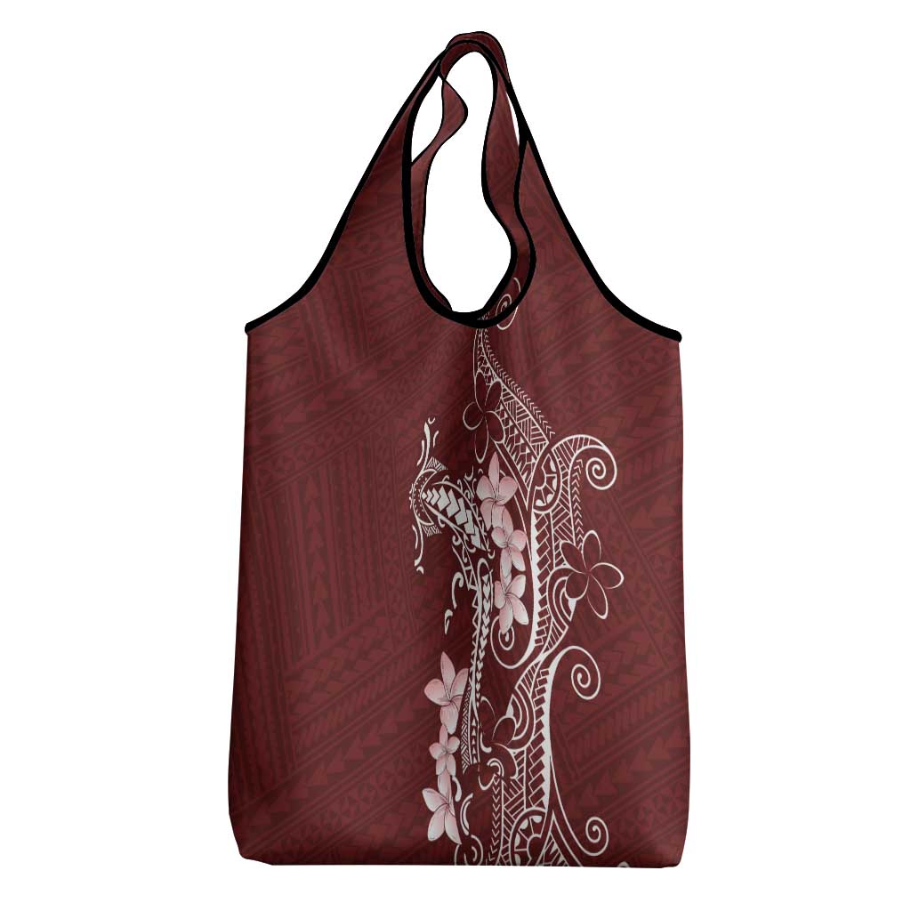 Oxblood Hawaii Grocery Bag Hammerhead Shark Tattoo Curve Polynesian - Polynesian Pride