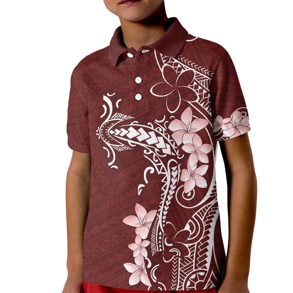 Oxblood Hawaii Kid Polo Shirt Hammerhead Shark Tattoo Curve Polynesian - Polynesian Pride