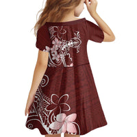 Oxblood Hawaii Kid Short Sleeve Dress Hammerhead Shark Tattoo Curve Polynesian - Polynesian Pride