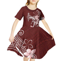 Oxblood Hawaii Kid Short Sleeve Dress Hammerhead Shark Tattoo Curve Polynesian - Polynesian Pride