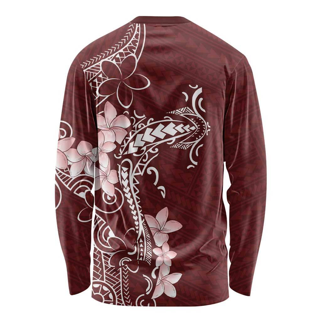 Oxblood Hawaii Long Sleeve Shirt Hammerhead Shark Tattoo Curve Polynesian - Polynesian Pride