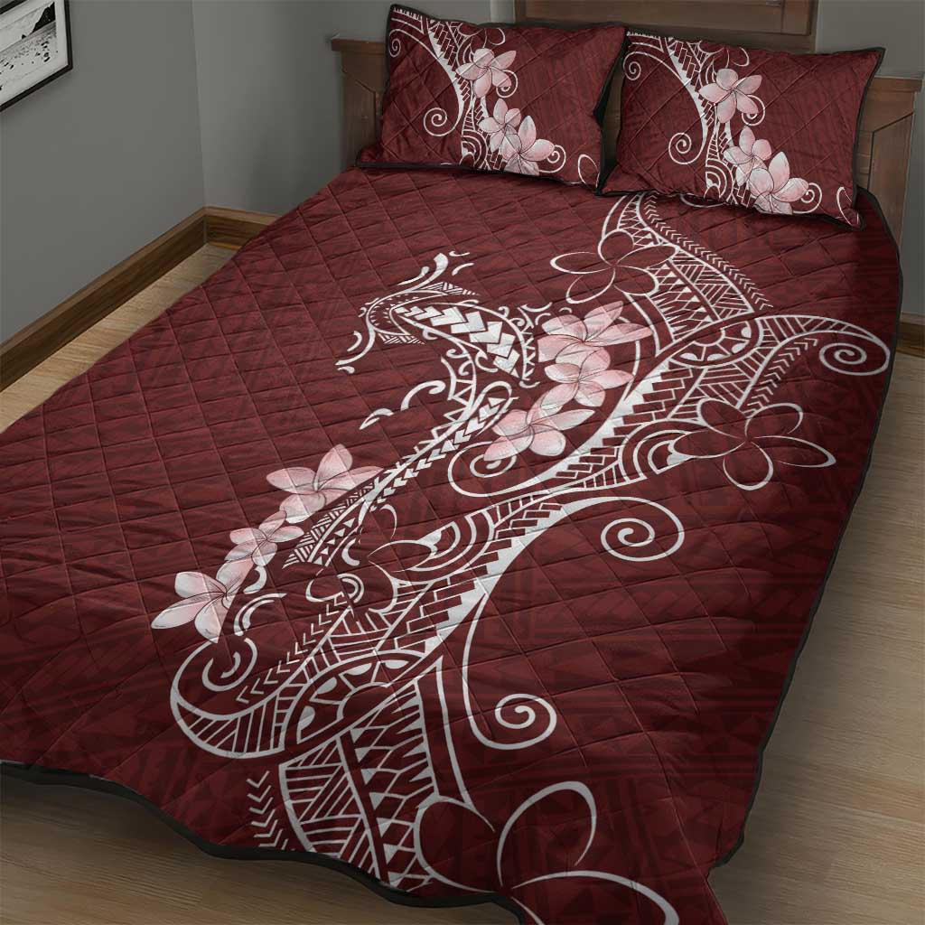 Oxblood Hawaii Quilt Bed Set Hammerhead Shark Tattoo Curve Polynesian - Polynesian Pride