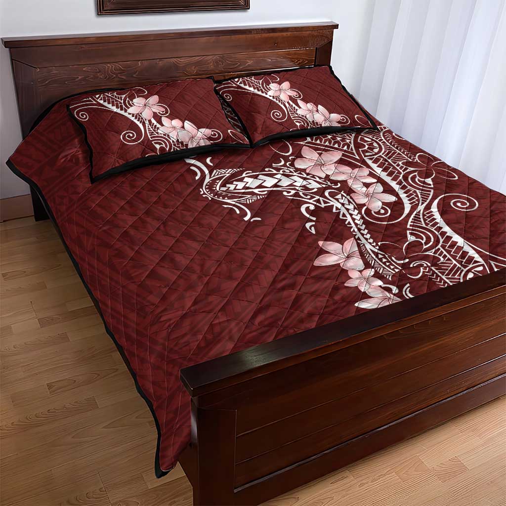 Oxblood Hawaii Quilt Bed Set Hammerhead Shark Tattoo Curve Polynesian - Polynesian Pride