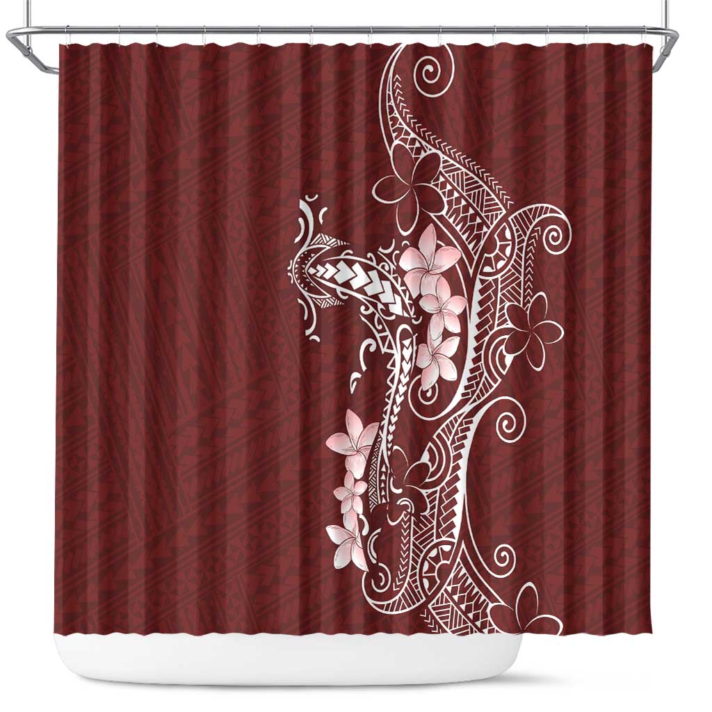 Oxblood Hawaii Shower Curtain Hammerhead Shark Tattoo Curve Polynesian - Polynesian Pride