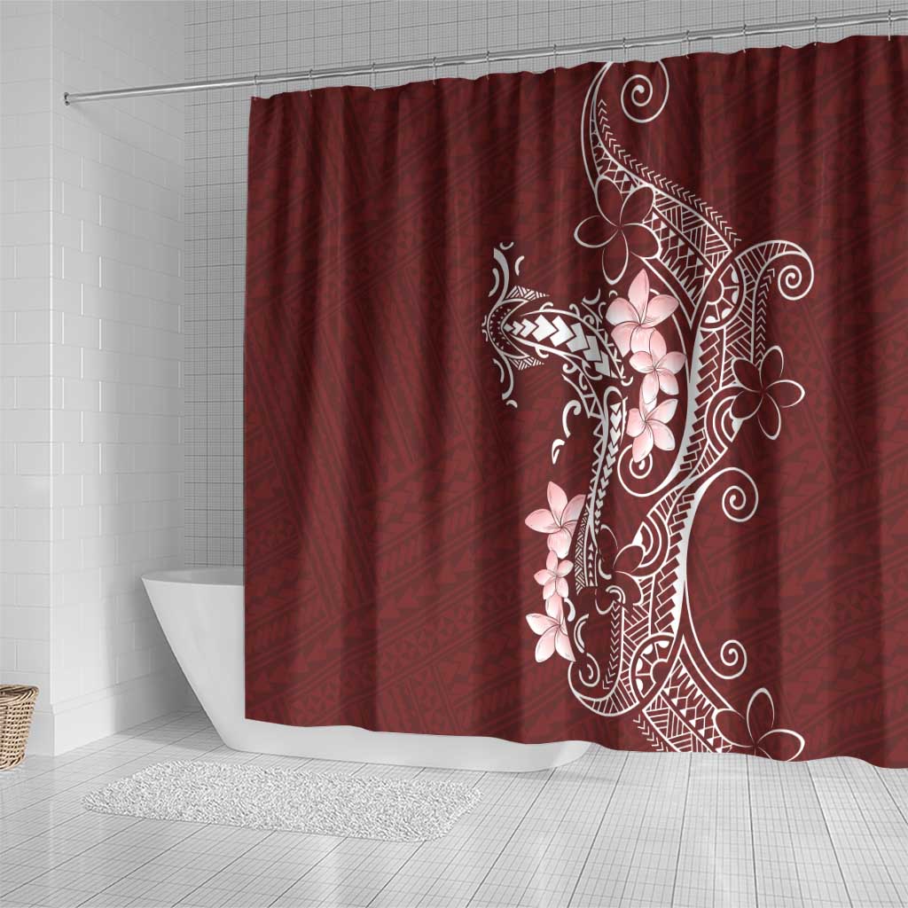 Oxblood Hawaii Shower Curtain Hammerhead Shark Tattoo Curve Polynesian - Polynesian Pride