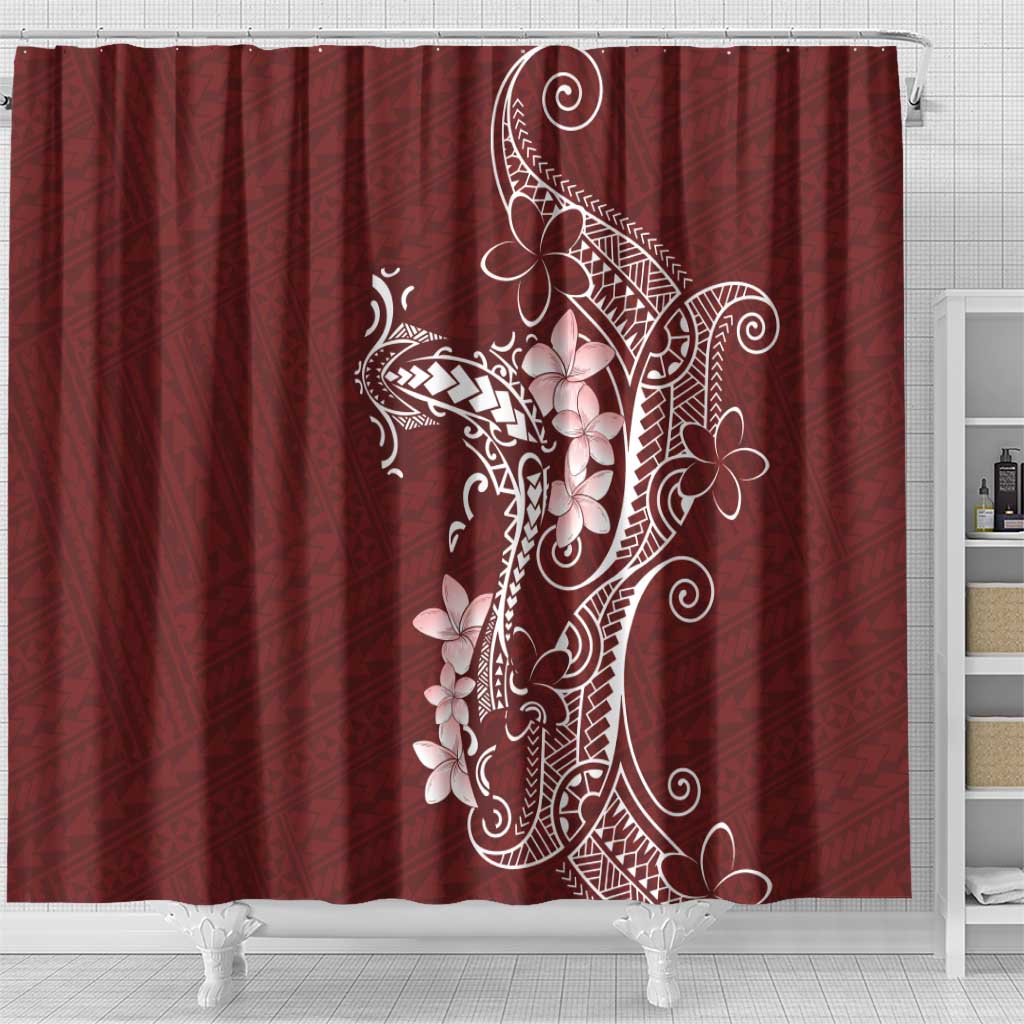 Oxblood Hawaii Shower Curtain Hammerhead Shark Tattoo Curve Polynesian - Polynesian Pride
