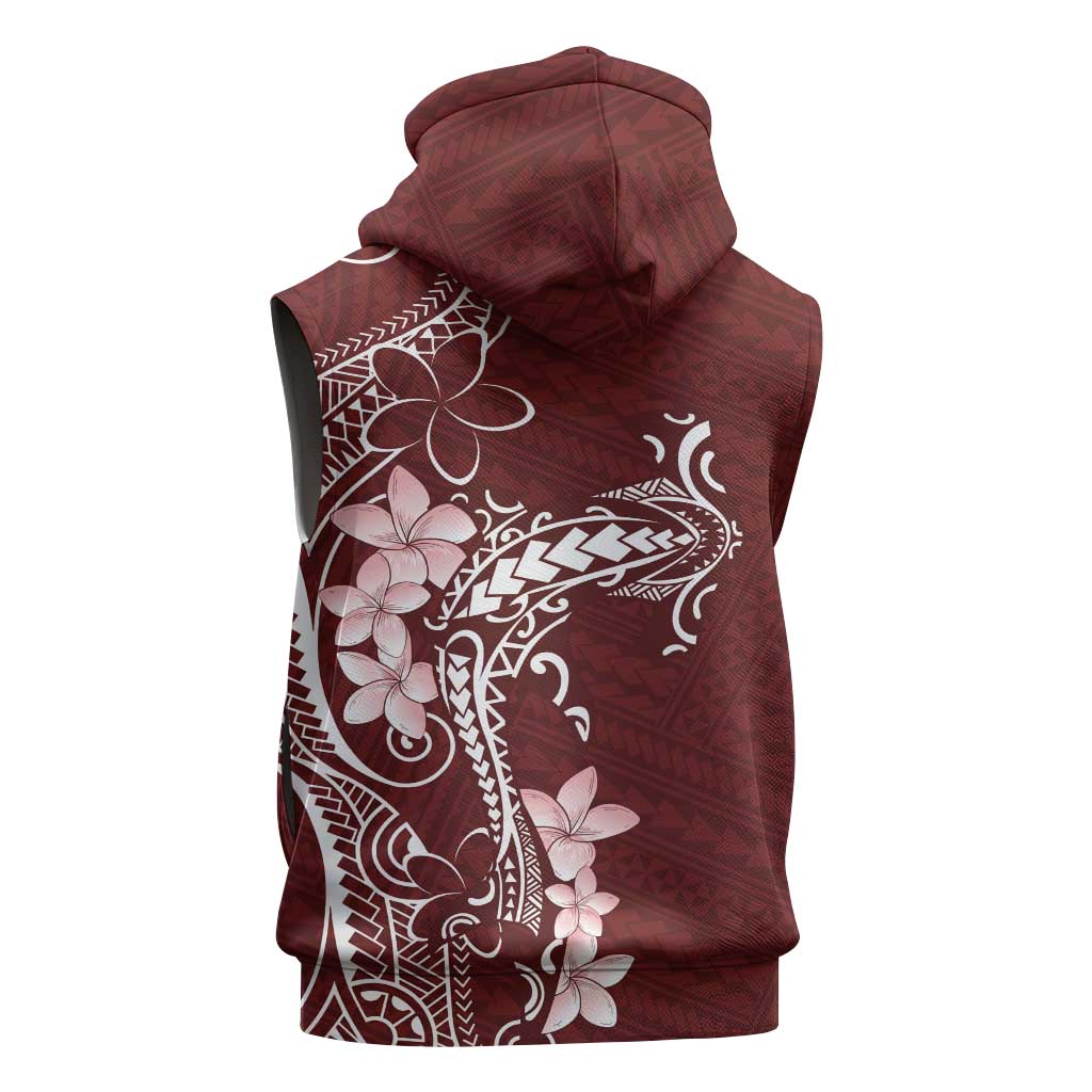 Oxblood Hawaii Sleeveless Hoodie Hammerhead Shark Tattoo Curve Polynesian - Polynesian Pride