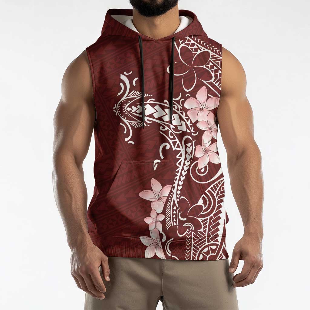 Oxblood Hawaii Sleeveless Hoodie Hammerhead Shark Tattoo Curve Polynesian - Polynesian Pride