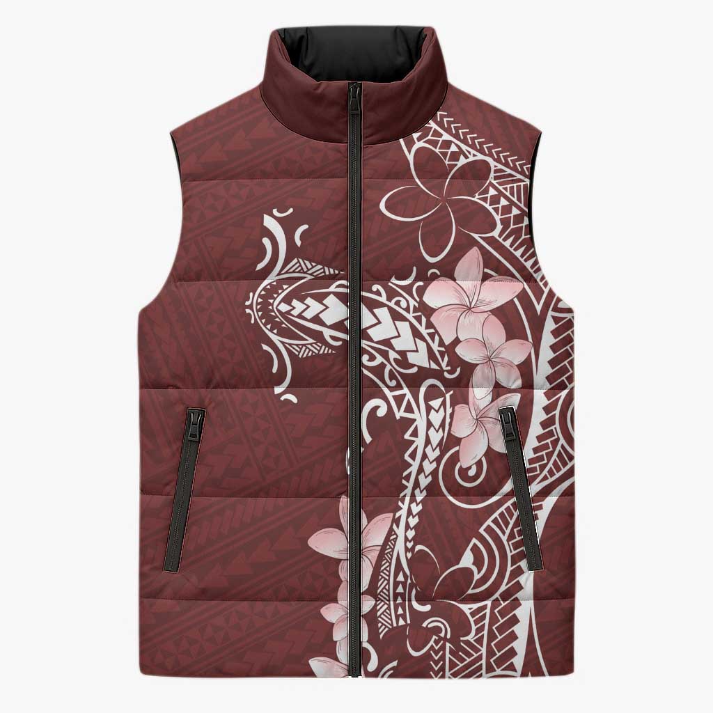Oxblood Hawaii Sleeveless Puffer Jacket Hammerhead Shark Tattoo Curve Polynesian - Polynesian Pride