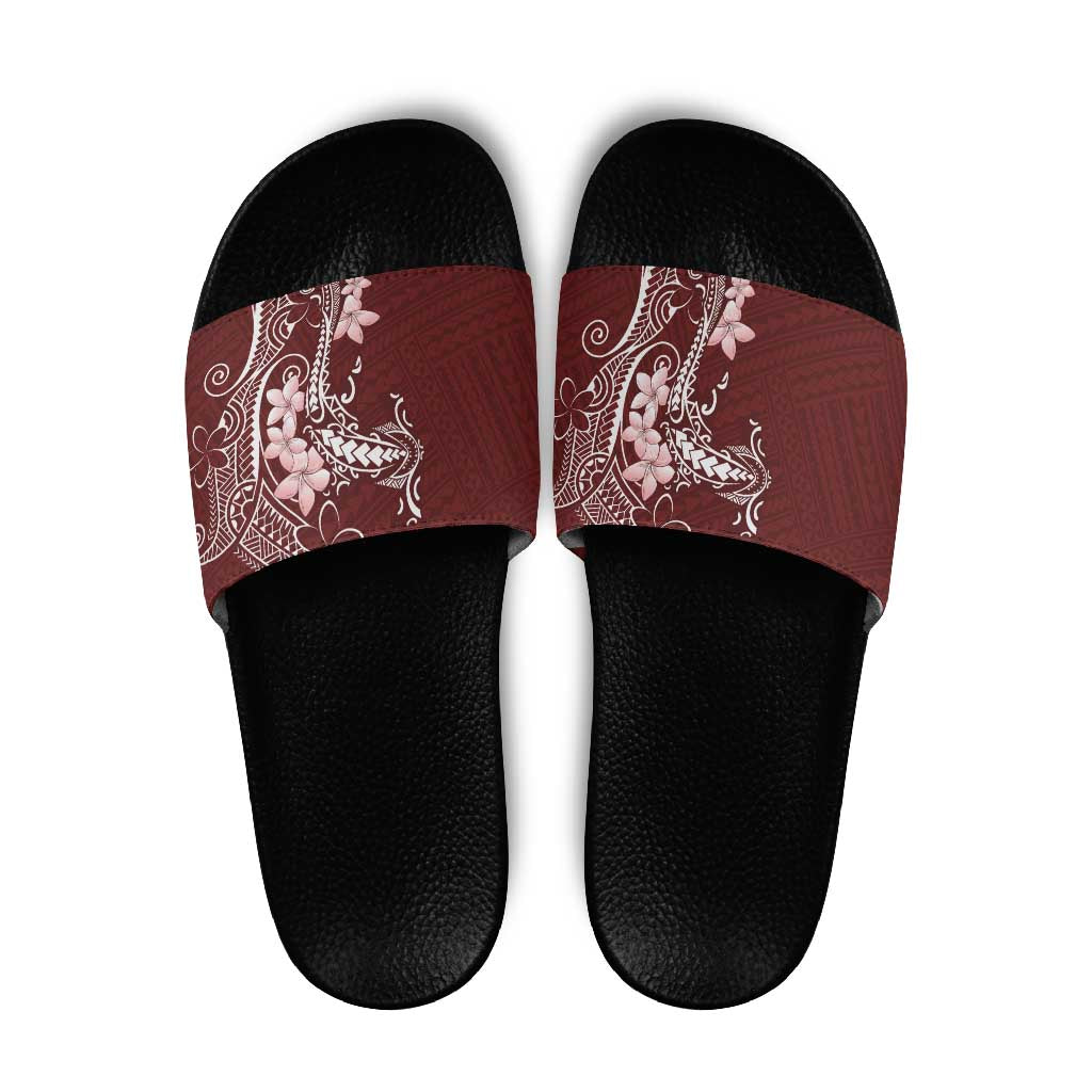 Oxblood Hawaii Slide Sandals Hammerhead Shark Tattoo Curve Polynesian - Polynesian Pride
