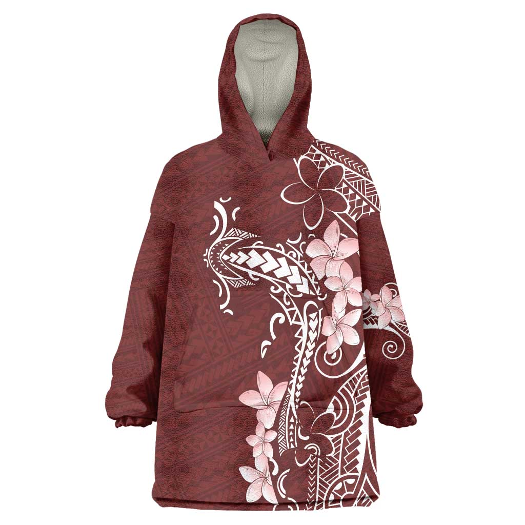 Oxblood Hawaii Wearable Blanket Hoodie Hammerhead Shark Tattoo Curve Polynesian - Polynesian Pride