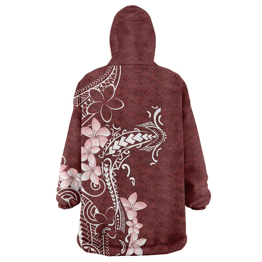 Oxblood Hawaii Wearable Blanket Hoodie Hammerhead Shark Tattoo Curve Polynesian - Polynesian Pride