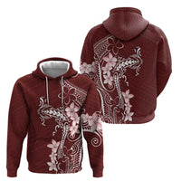 Oxblood Hawaii Zip Hoodie Hammerhead Shark Tattoo Curve Polynesian - Polynesian Pride
