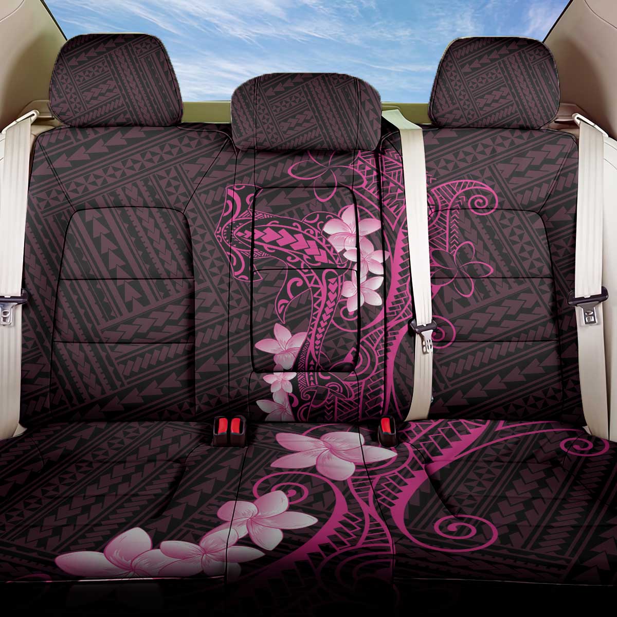 Pink Hawaii Back Car Seat Cover Hammerhead Shark Tattoo Curve Polynesian - Polynesian Pride