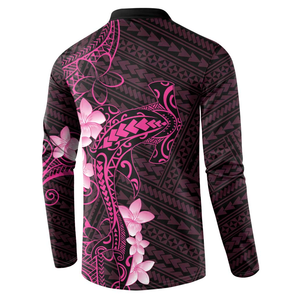 Pink Hawaii Button Sweatshirt Hammerhead Shark Tattoo Curve Polynesian - Polynesian Pride