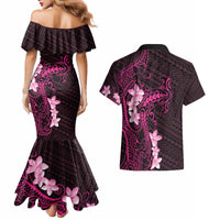 Pink Hawaii Couples Matching Mermaid Dress and Hawaiian Shirt Hammerhead Shark Tattoo Curve Polynesian - Polynesian Pride