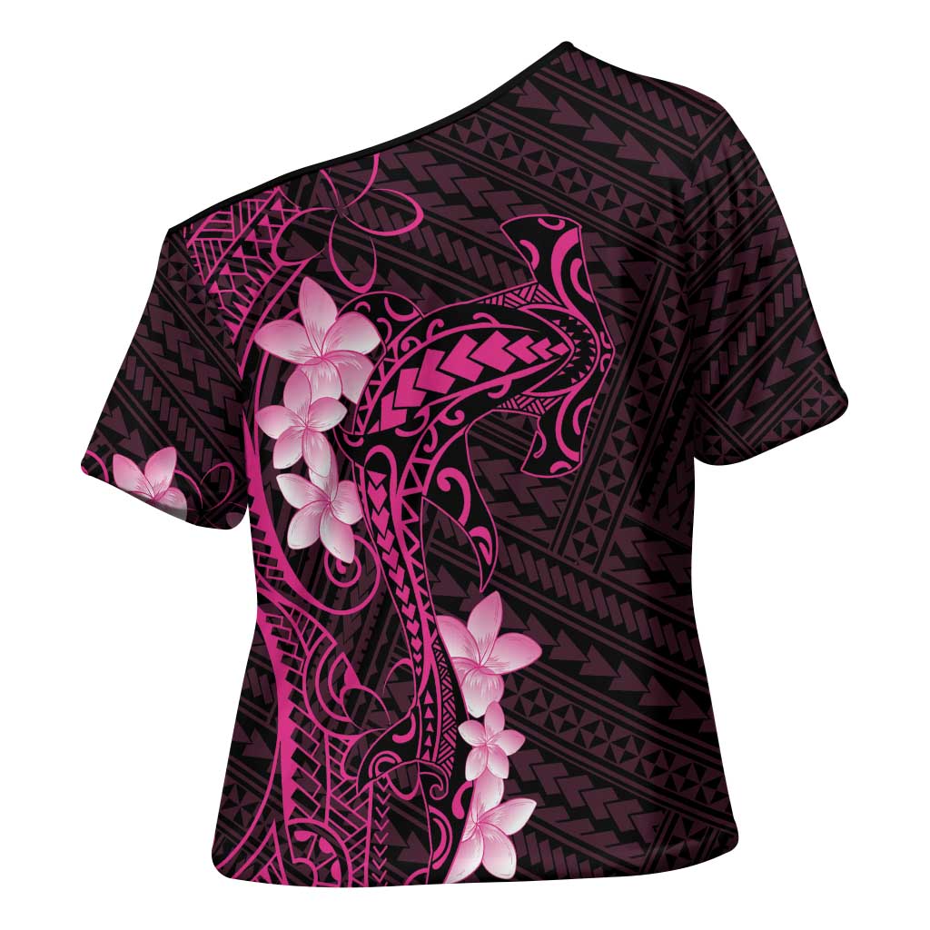 Pink Hawaii Cross Shoulder Shirt Hammerhead Shark Tattoo Curve Polynesian - Polynesian Pride