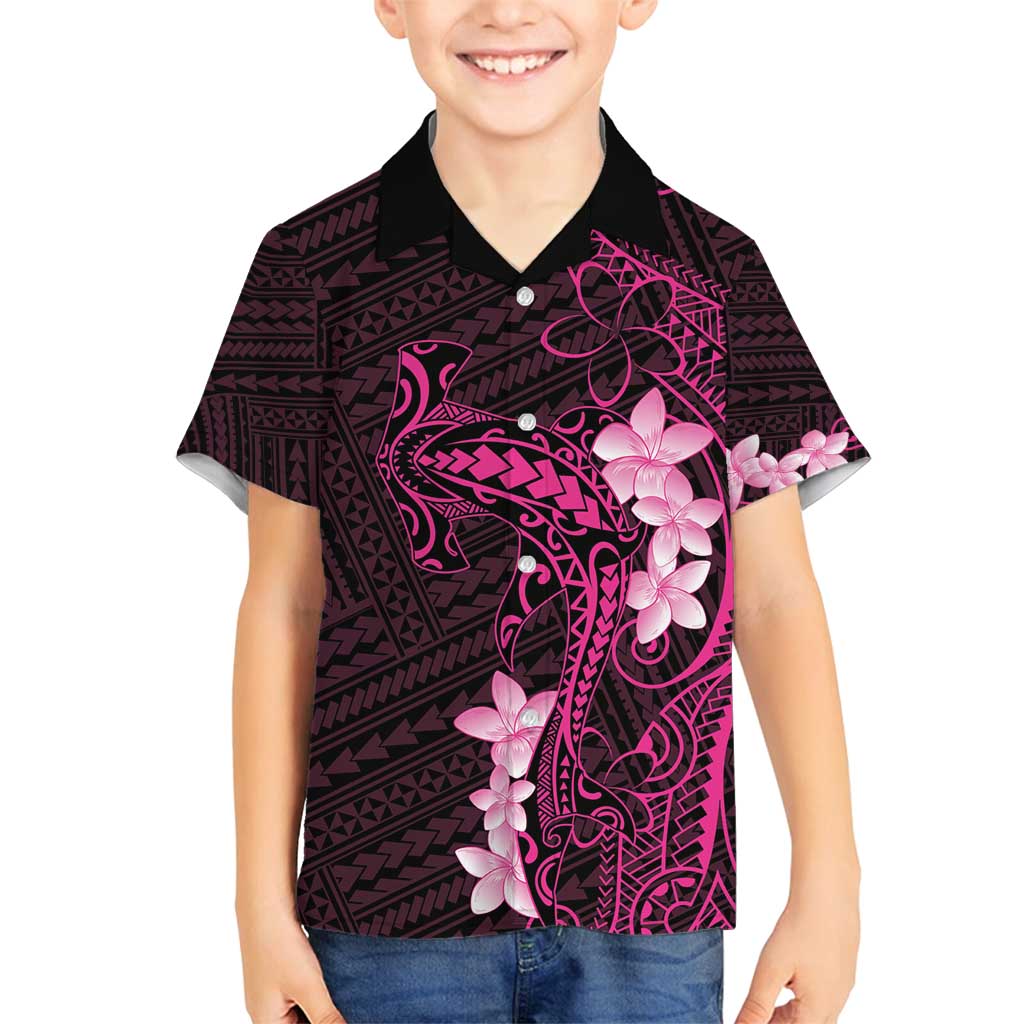 Pink Hawaii Family Matching Long Sleeve Bodycon Dress and Hawaiian Shirt Hammerhead Shark Tattoo Curve Polynesian - Polynesian Pride