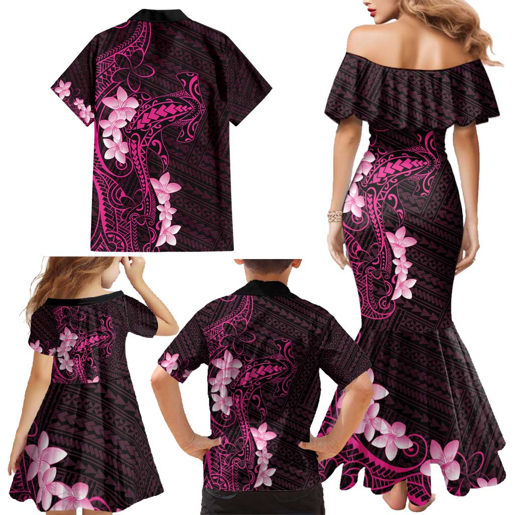 Pink Hawaii Family Matching Mermaid Dress and Hawaiian Shirt Hammerhead Shark Tattoo Curve Polynesian - Polynesian Pride
