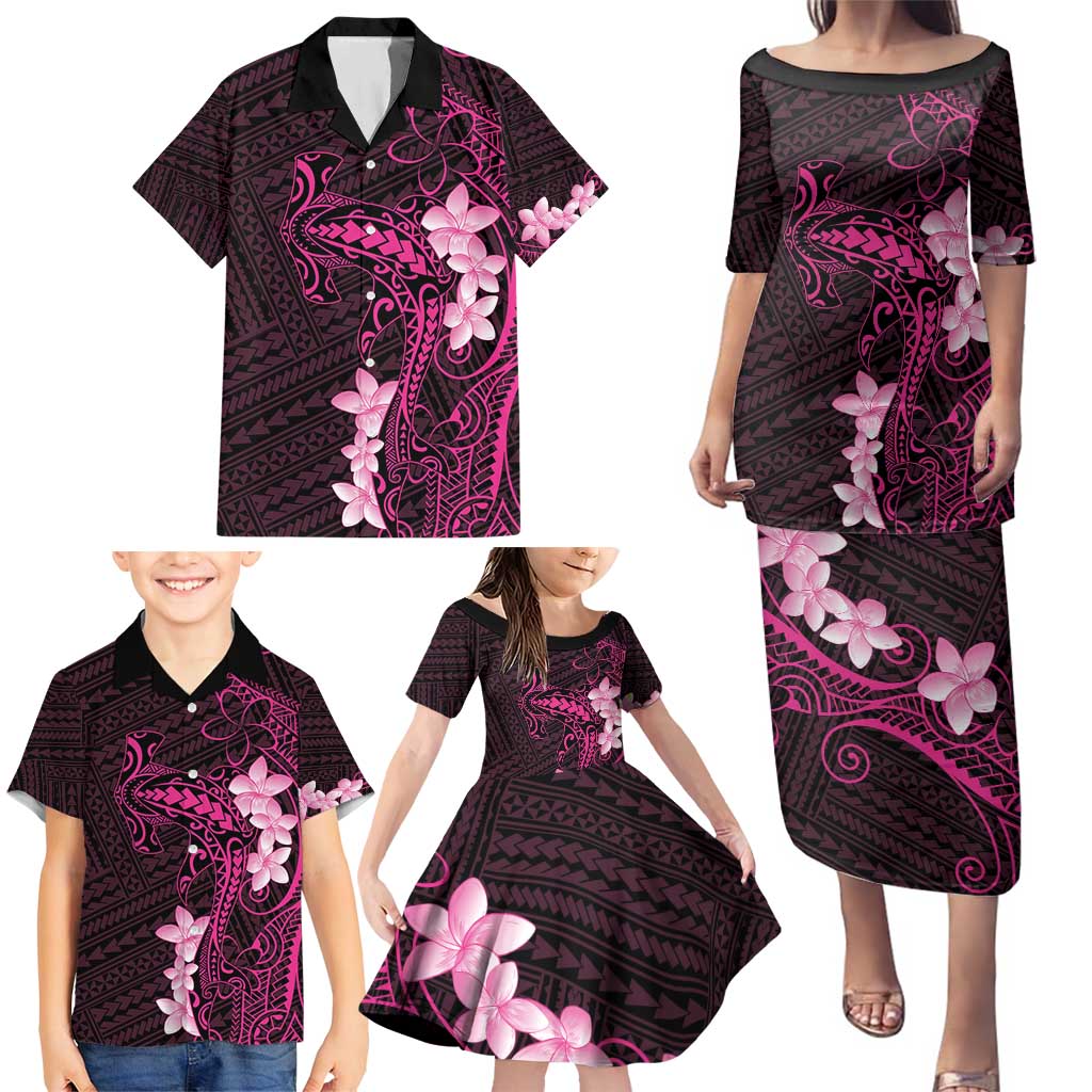 Pink Hawaii Family Matching Puletasi and Hawaiian Shirt Hammerhead Shark Tattoo Curve Polynesian - Polynesian Pride
