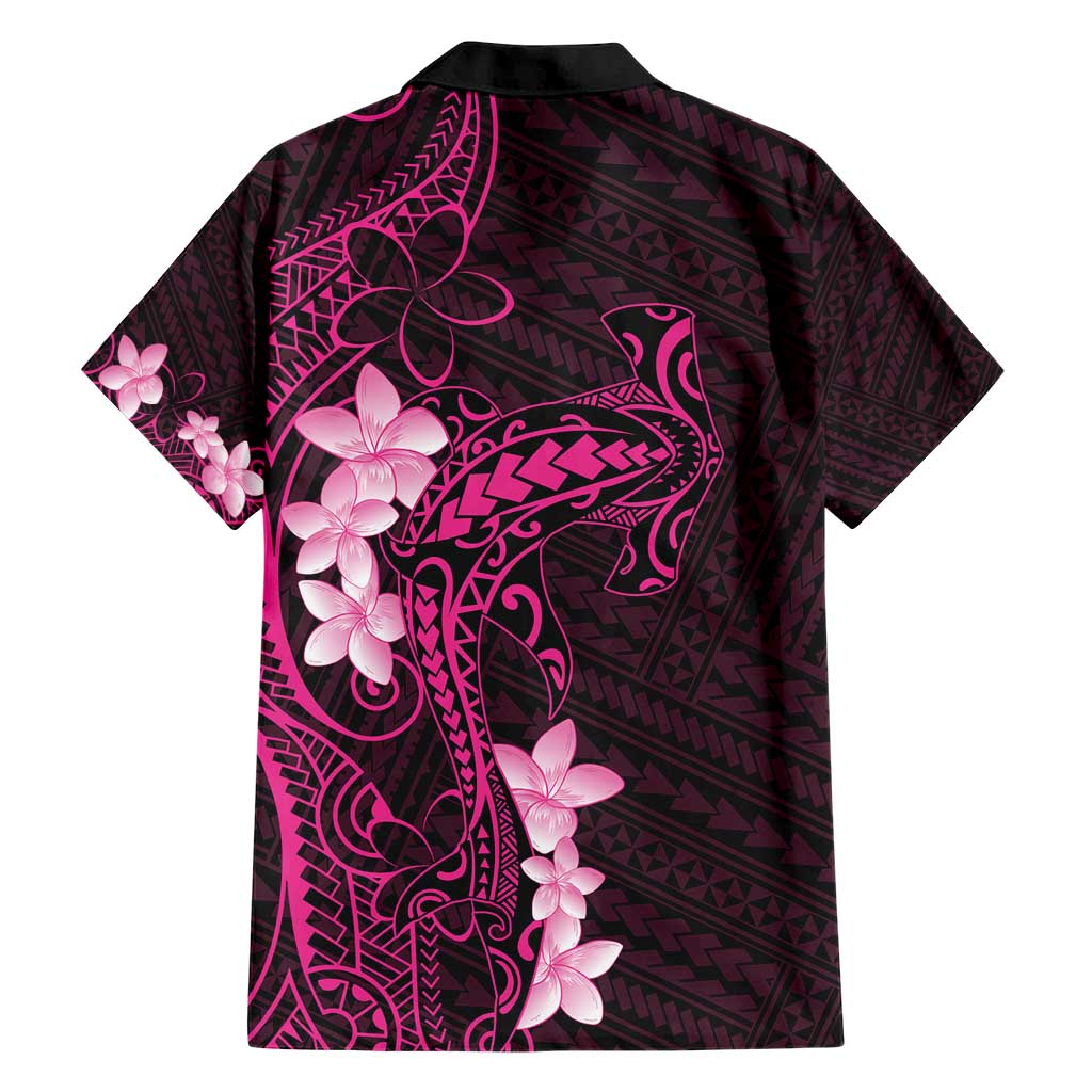 Pink Hawaii Family Matching Short Sleeve Bodycon Dress and Hawaiian Shirt Hammerhead Shark Tattoo Curve Polynesian - Polynesian Pride