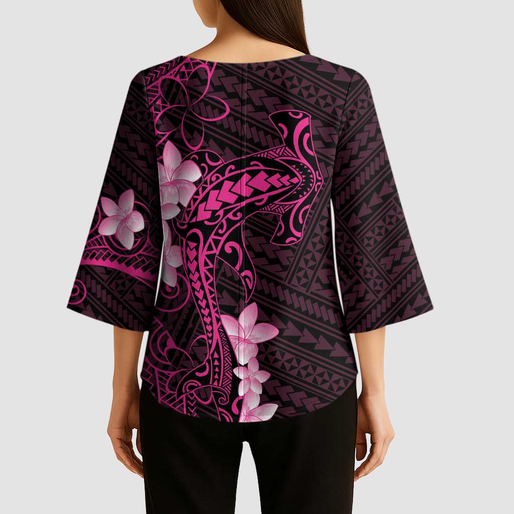Pink Hawaii Kimono Sleeve Blouse Hammerhead Shark Tattoo Curve Polynesian - Polynesian Pride