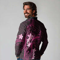 Pink Hawaii Long Sleeve Polo Shirt Hammerhead Shark Tattoo Curve Polynesian - Polynesian Pride